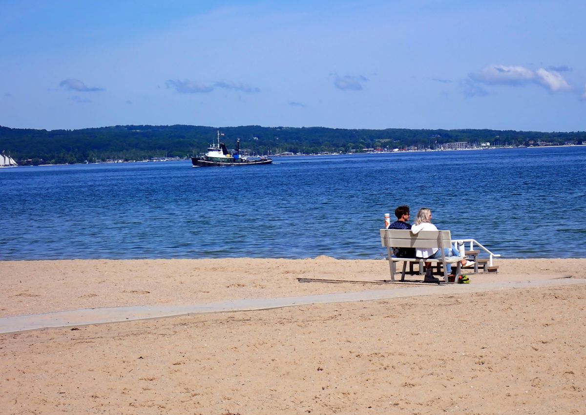 No visit to Traverse City is complete without spending time at the beach! Enjoying the view from Bryant Park Beach in downtown Traverse city.