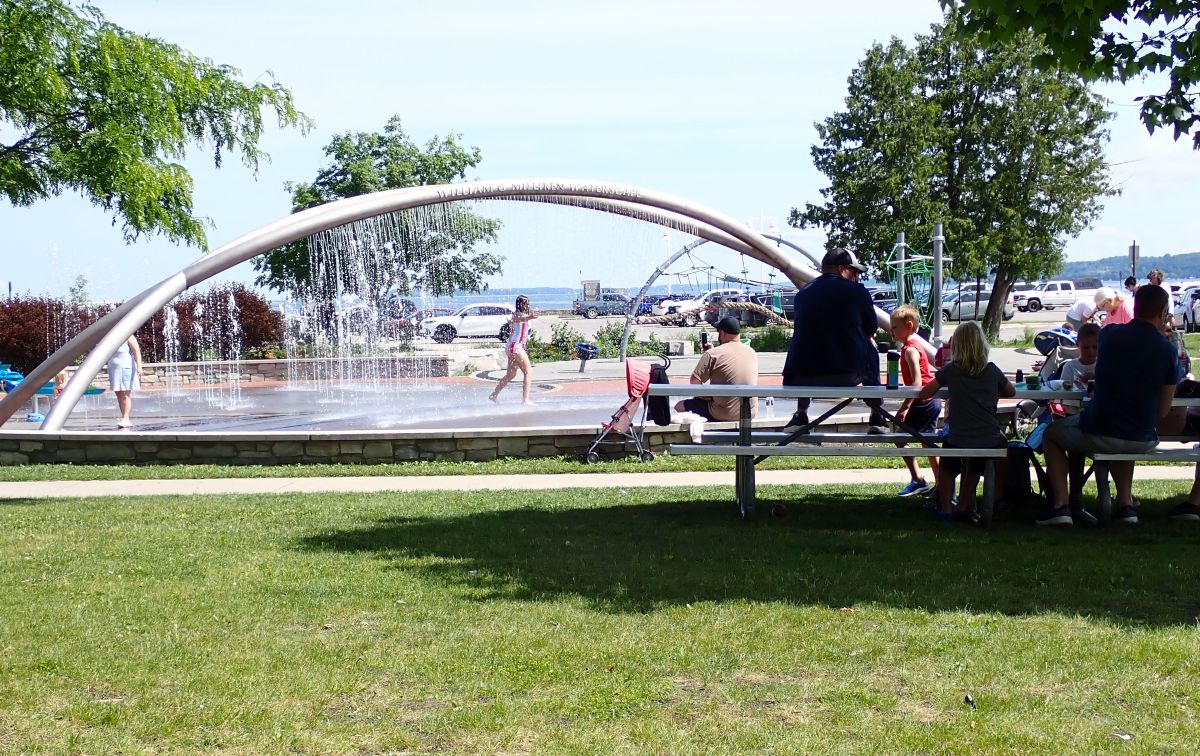 Enjoying the splash pad at Clinch Park in downtown Traverse City.