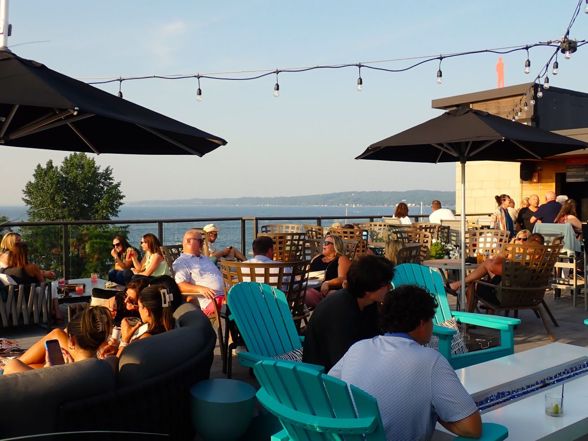 The Hotel Indigo is a great place to stay in Traverse City. It's rooftop bar is a great place to enjoy a cocktail and the sunset.