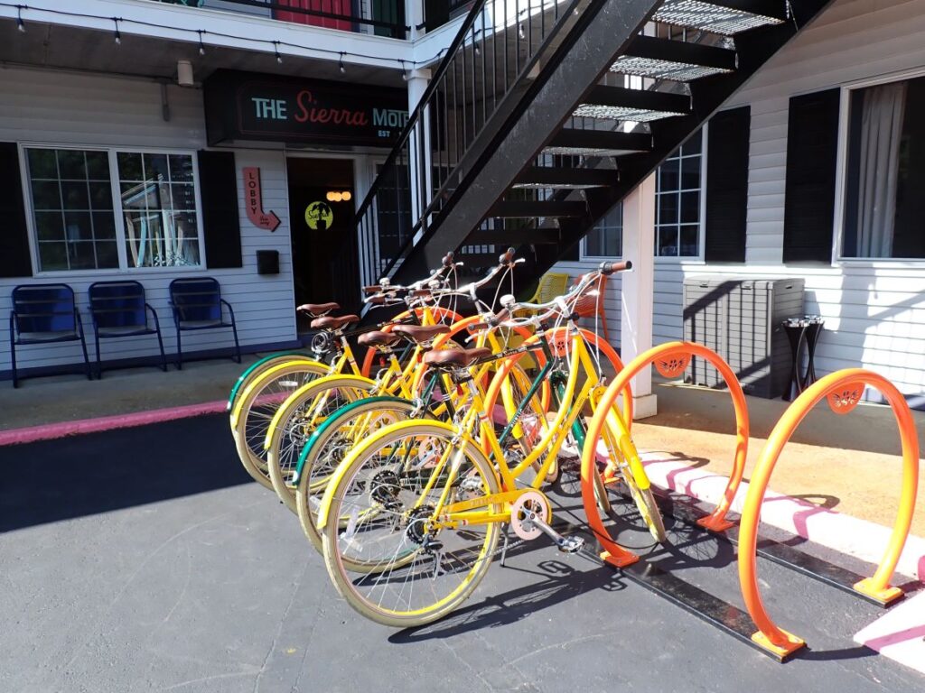 Complimentary bicycles are available to guests at the Sierra Motel, making it easy to hop on the nearby TART Trail for a bike ride.
