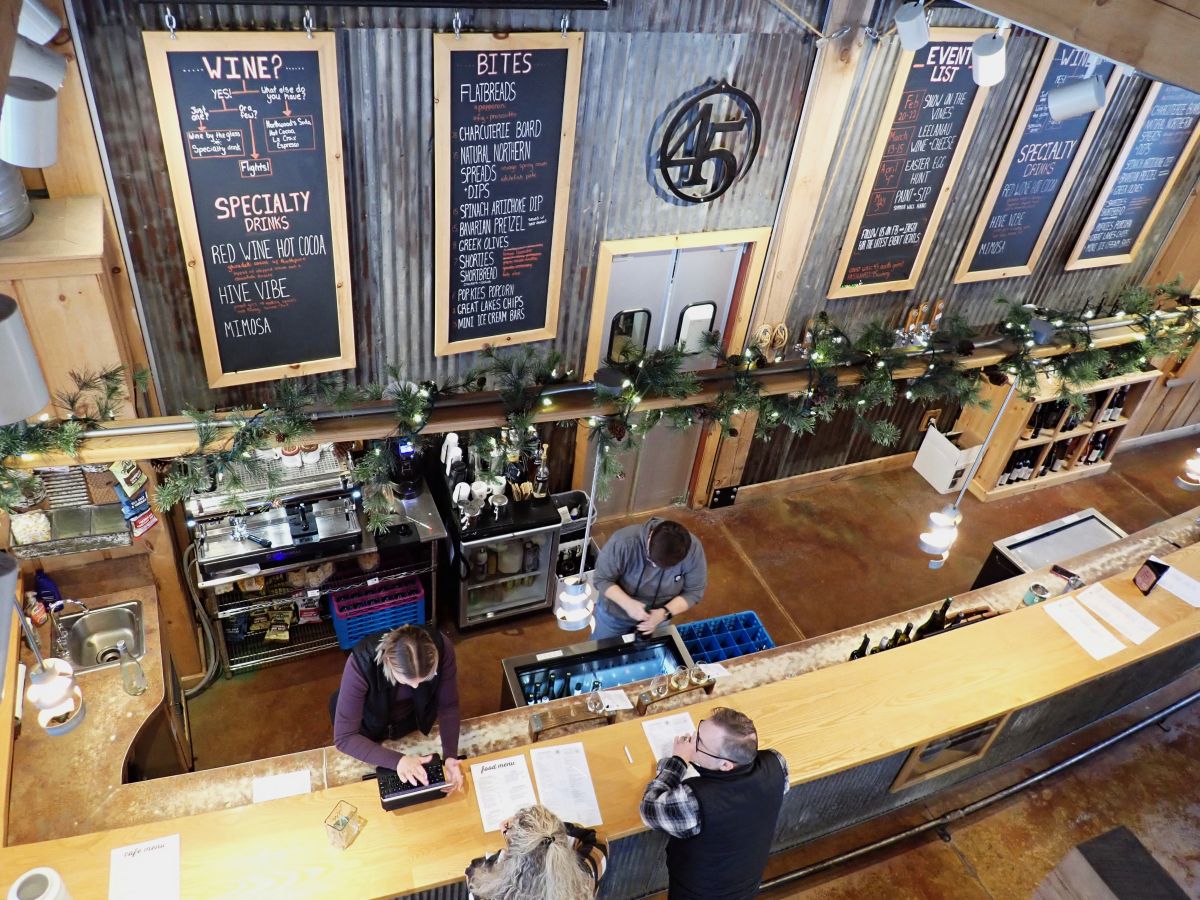 Looking down at the bar from the loft at 45 North.