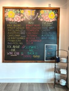 Menu board at Bel Lago winery.