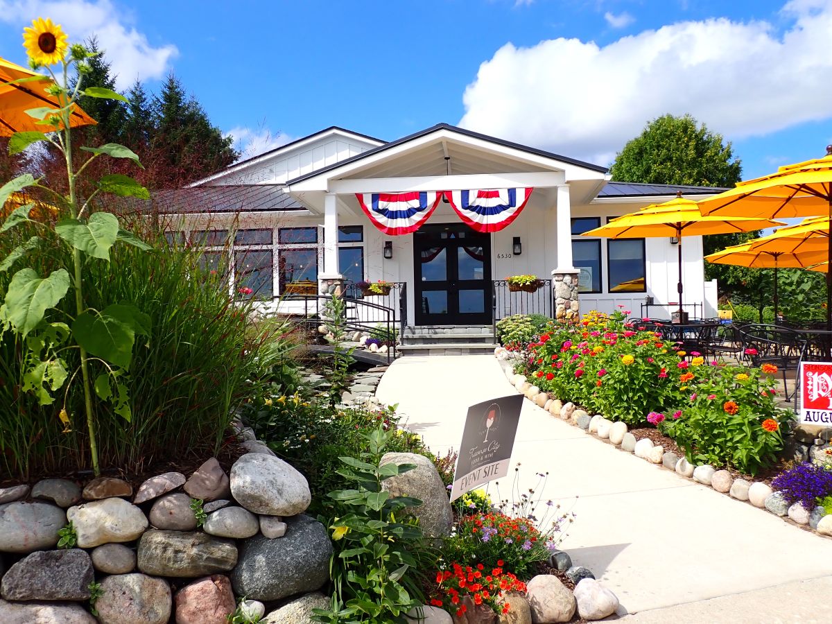 The tasting room at Bel Lago Vineyards is surrounded by beautiful gardens