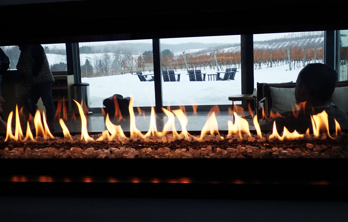 Settle in by the fireplace during the winter at Blustone Vineyard.s