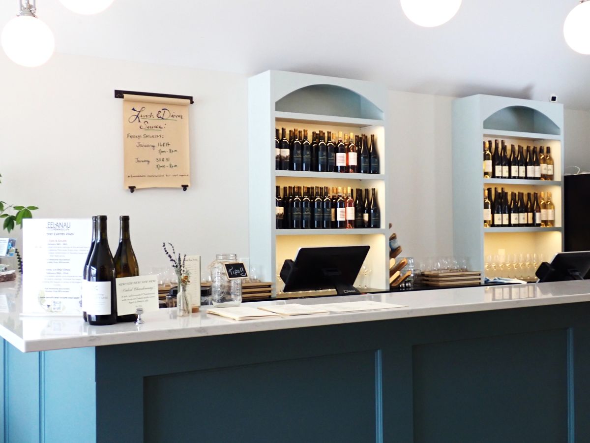 Tasting room counter at Gilchrist Farm Winery in Suttons Bay.