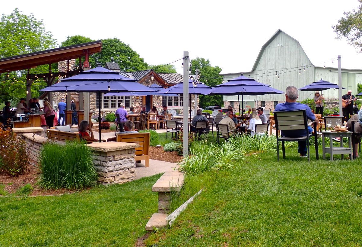 Enjoying live music on the patio at Shady Lane Cellars in the spring.