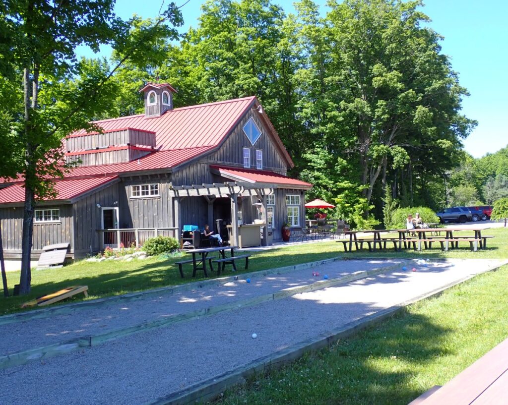 Enjoy playing bocce ball outside of the tasting room at 45 North Vineyards & Winery