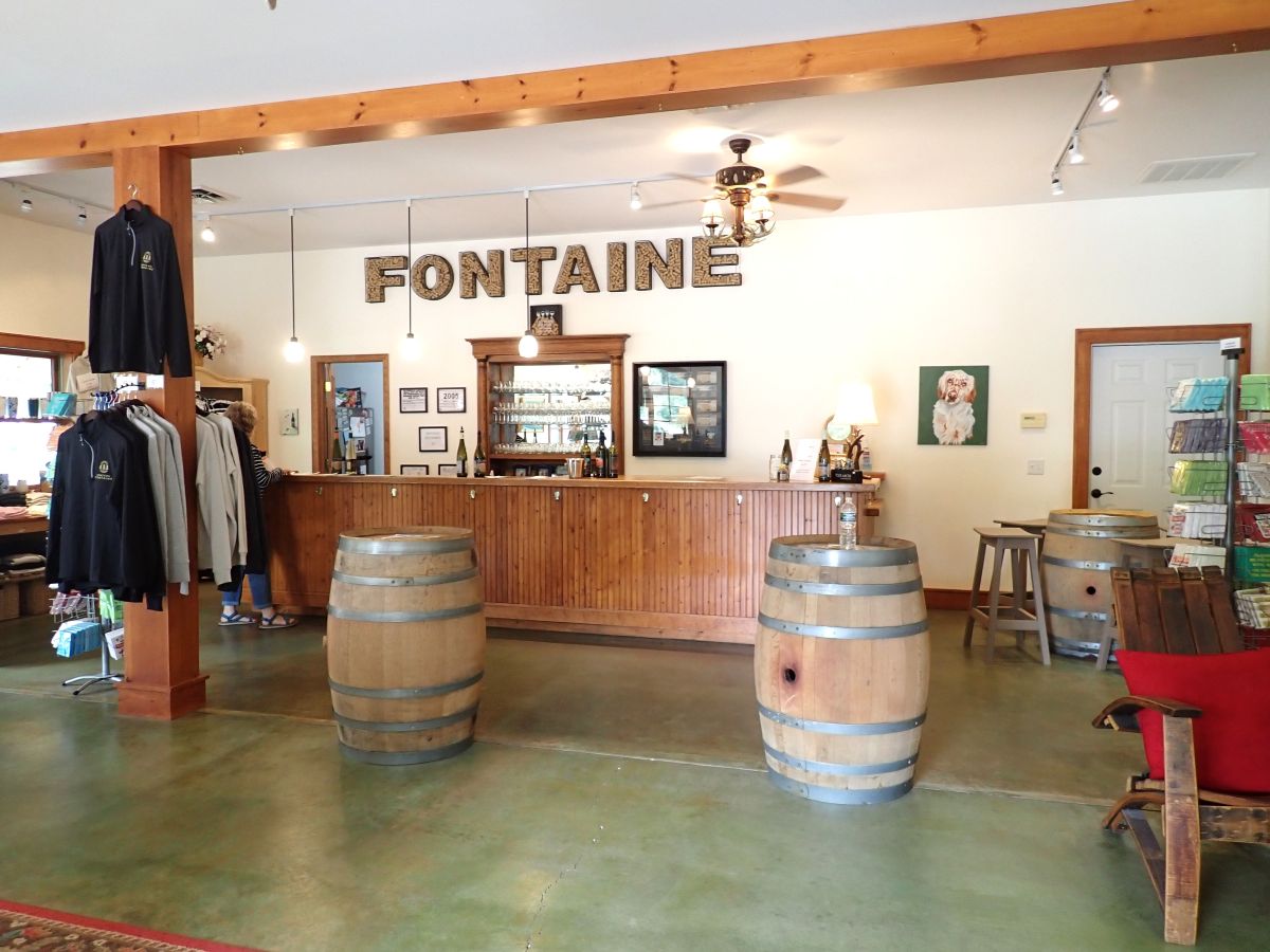 The tasting room bar at Chateau Fontaine, located on the Lake Leelanau Loop of the Leelanau Peninsula Wine Trail.