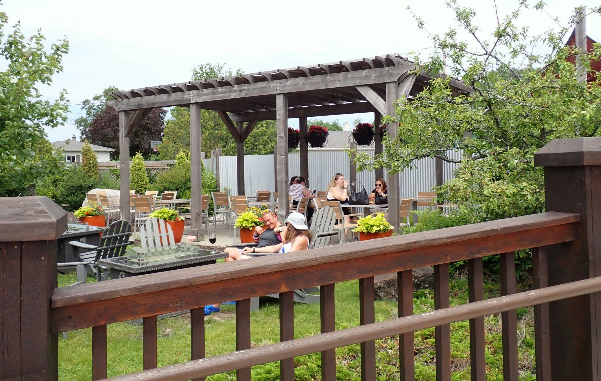 Enjoy award winning wines on the outdoor patio at Good Harbor Vineyards.