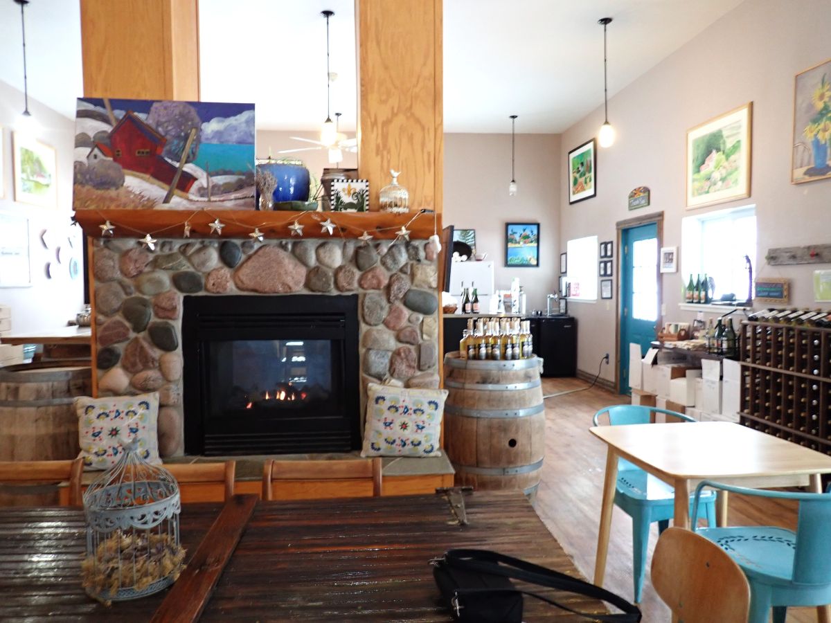 The cheerful tasting room at Green Bird Cellars in Northport. Of all of the wineries on the Leelanau Peninsula Wine Trail, Green Bird is the furthest from downtown Traverse City.