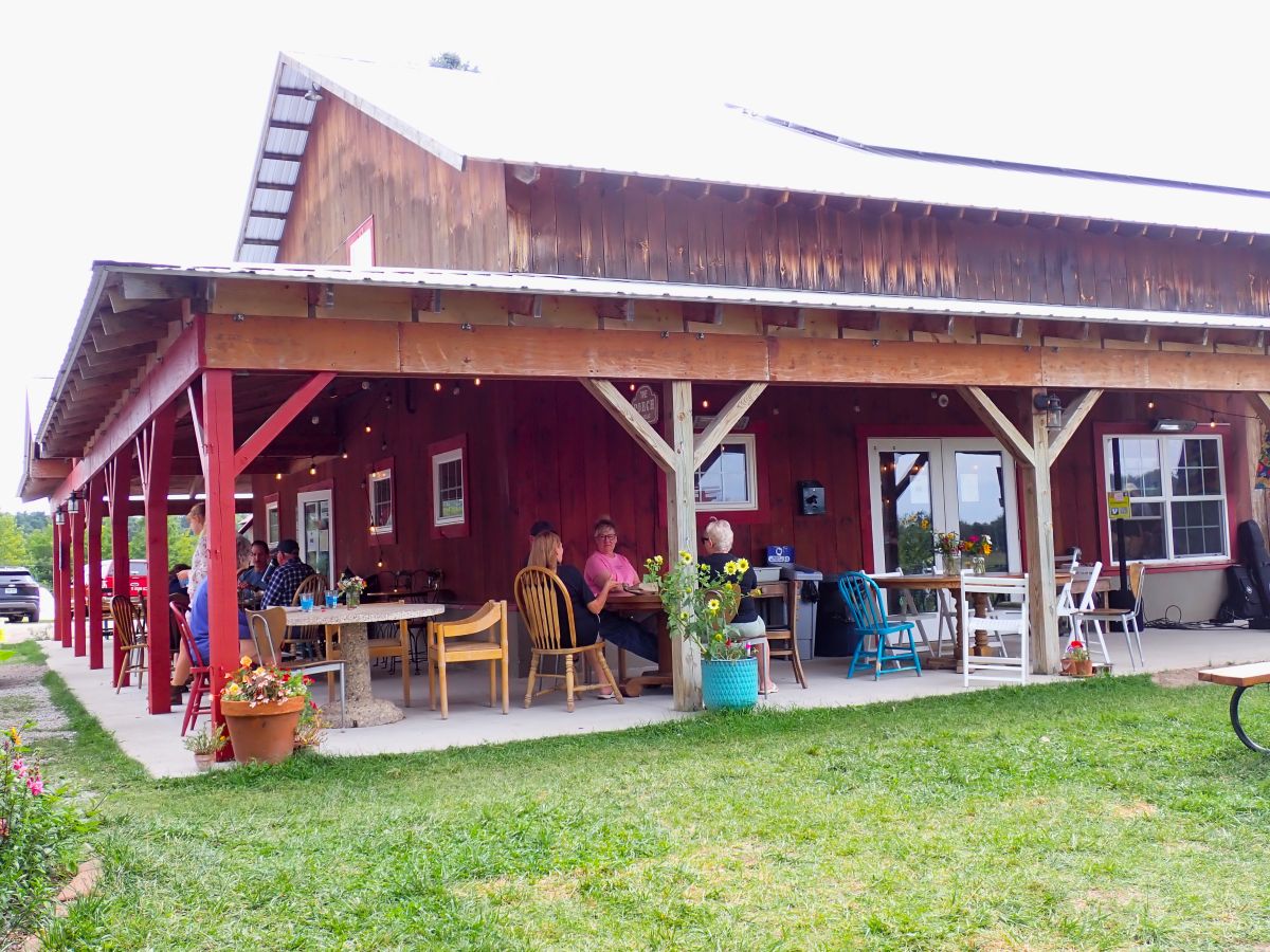 Enjoying lunch on the patio at Providence Farm, north of Traverse City.